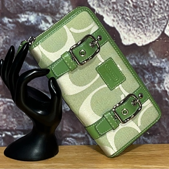 Coach Bags Coach Zoe Signature Green Double Buckle Zip Around
